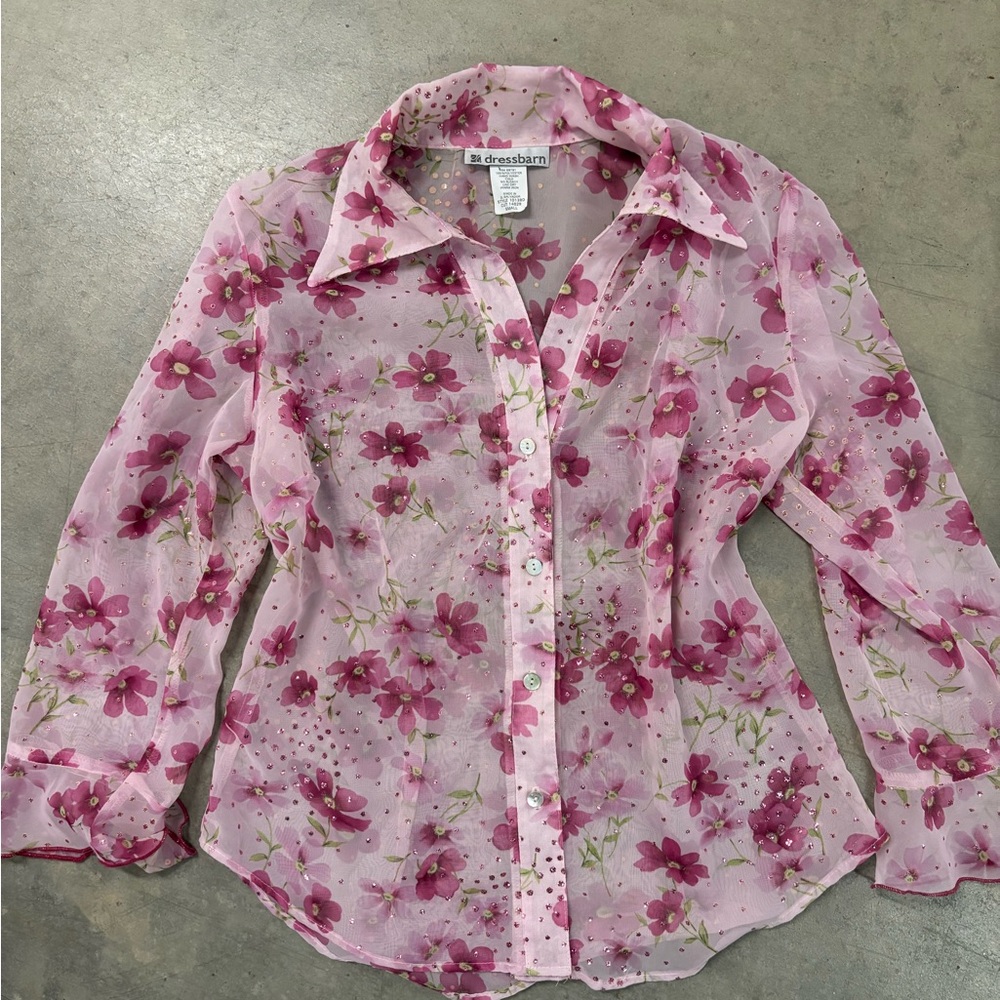 Charming Pink Floral Sheer Blouse